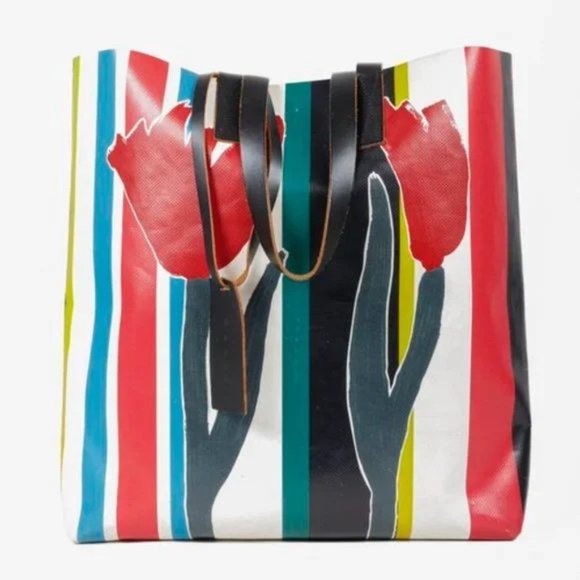 Marni Fosteriana Striped Floral PVC Shopper Tote - Picture 1 of 10